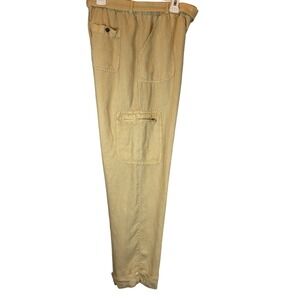 Nicole Miller Belted Pull on Linen Blend Pants Tan size L, Lagenlook, Minimalist